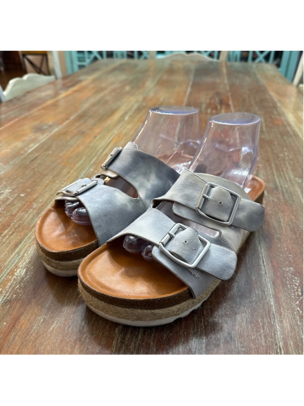 DV Dolce Vita Carther Tie Dye Slide Sandals Women's Size 8 Gray Blue Platform